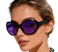 Oval Sunglasses - Durable PC 14.5x10.5x6.1cm | Oversized Purple Clout Goggles | Alternative Rock Grunge Band Style Shades For Club Party Music Festivals And 90s Vintage Costume Use
