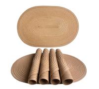 Oval Table Mats 1/6/10pc 35x50cm Orange Placemats Big Oval Braided Woven Table Mats For Christmas Dining Place(CO-khaki,6pcs 35x50cm)