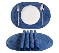 Oval Table Mats 1/6/10pc 35x50cm Orange Placemats Big Oval Braided Woven Table Mats For Christmas Dining Place(Blue,6pcs 35x50cm)