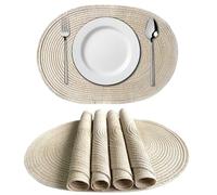 Oval Table Mats 1/6/10pc 35x50cm Orange Placemats Big Oval Braided Woven Table Mats For Christmas Dining Place(Cream,Random1pc 35X50cm)