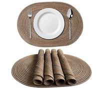 Oval Table Mats 1/6/10pc 35x50cm Orange Placemats Big Oval Braided Woven Table Mats For Christmas Dining Place(Coffee,6pcs 35x50cm)