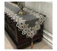 Oval Table Runner Embroidered Lace Table Runner TV Stand Table Cloth Lace Pendant Tassels Flag Christmas Table Cloth for Dresser (01 Color, 40x100cm)