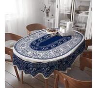 Oval Tablecloth -54x72 Inch, Navy Boho Style Retro Rustic Tablecloth Classic French Country Printed Table Cover for Farmhouse Decoration, Suitable for Home, Kitchen, Indoor and Outdoor Dining Table