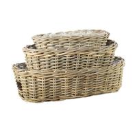 Oval Tapered Rattan Baskets With Liner Set Of 3 - Natural