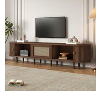 Oval TV Unit with Rattan Drawer and 2 Sliding Doors, Rounded Corner Sideboard,TV Stand Suitable for 70-inch TV, 180L x 40W x 40H cm, Oak Aosom UK
