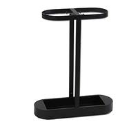Oval Umbrella Stand with Drip Tray, Freestanding Metal Holder for Hallway & Office, Space Saving Removable Hooks, 18x14in
