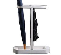 Oval Umbrella Stand with Drip Tray, Freestanding Metal Holder for Hallway & Office, Space Saving Removable Hooks, 18x14in