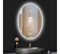 Oval Vanity Mirror 90x70cm LED Backlit Bathroom Mirror with Touch Button Smart Anti-Fog Mirror in 3 Colors Stylish Round Wall Mirror for Home Decor