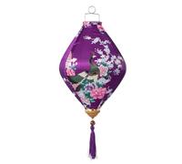 Oval Vietnamese Lantern Chinese Silk Lantern Peacock Print Foldable Lantern Asian Oriental Japanese Hanging Lantern Chinese Lanterns(Lila,18 Inch)