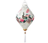 Oval Vietnamese Lantern Chinese Silk Lantern Peacock Print Foldable Lantern Asian Oriental Japanese Hanging Lantern Chinese Lanterns(Wei,14 Inch)