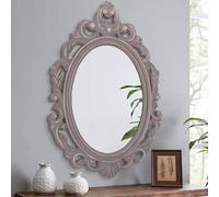 Oval Vintage Arendahl Traditional Wooden Hanging Mirror Rustic Brown Carved Wall Mirrors Decorative Antique Baroque Style Aesthetic for Vanity Bedroom, Living Room, Kitchen,Entryway 60x40 cm