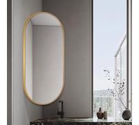 Oval Wall Mirror with Metal Frame Adjustable Rotating Bathroom Makeup Mirror Corner Mirror for Dressing Room Gold Finish (W30xL60cm)
