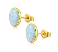 Oval White Fire Opal Stud Earrings for Women 18K Yellow Gold Plated Sterling Silver Oval Shape 5mm Opal Earrings with Push Back