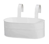 Oval White Flower Box 39X16.5X14.5Cm Steel Sheet With Holders Planter Plants