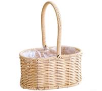 Oval Woven Rattan Flower Basket 21cm With Waterproof Liner For Storage | Handwoven for pe rattan basket with plastic lining suits flowers plants or organizing small items Size 21.5x16x11cm for