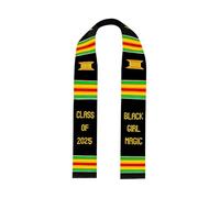 Ovaltag Black Girl Magic Kente Graduation Stole, Kente sash, Class of 2025, Black, 4.5inches by 72inches