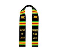 Ovaltag Kente Graduation Stole Educated Black Queen Kente Cloth Sash Class of 2025, Black, 72 by 4.5 inches