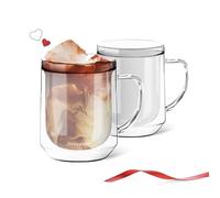 ovalware 500ml Double Wall Glass Coffee Mugs, Single Lip Mugs Made of Durable Borosilicate Glass, Insulated Coffee Mug with Handle for Hot and Cold Drinks - Frost White