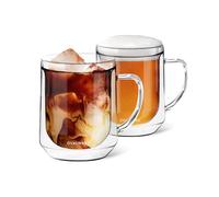 ovalware 500ml Double Wall Glass Coffee Mugs, Single Lip Mugs Made of Durable Borosilicate Glass, Insulated Coffee Mug with Handle for Hot and Cold Drinks - Clear