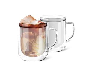 ovalware 500ml Double Wall Glass Coffee Mugs, Single Lip Mugs Made of Durable Borosilicate Glass, Insulated Coffee Mug with Handle for Hot and Cold Drinks - Frost White