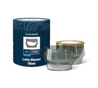 ovalware 8.5oz Double Wall Latte Cups, Latte Set of 2 - Latte Glasses for Cold & Hot Drink, Palm-Sized Cups with Wide Rim for Artistic Designs - Stealth Gray