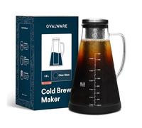ovalware Airtight Cold Brew Iced Coffee Maker (& Iced Tea Maker) with Spout - 1.5L/51oz RJ3 Brewing Glass Carafe with Removable Stainless Steel Filter