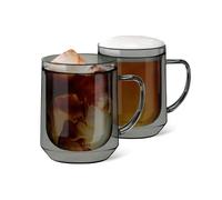 ovalware Double Wall Glass Coffee Mug 500ml with Handle, Stealth Gray