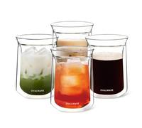 ovalware Double Wall Single Lip Insulated Glass Cup, Set of 4 (12oz / 350ml) - Borosilicate Glass For Coffee, Tea, Whiskey, Cocktails & All Beverages - Minimalistic & Durable Double-Wall Drinking Mug