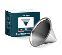Ovalware Paperless Stainless Steel Pour Over Coffee Filter - Reusable and Permanent Coffee Cone Dripper Four, Chemex and Other Carafes (Stainless Steel)