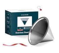 Ovalware Paperless Stainless Steel Pour Over Coffee Filter - Reusable and Permanent Coffee Cone Dripper Four, Chemex and Other Carafes (Stainless Steel)