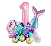 Ovanda Pack of 24 Mermaid 1 Year Birthday Decoration, Mermaid Shell Balloon, Mermaid Foil Balloon, 1 Year Girl Birthday Decoration, for Underwater World Children's Birthday