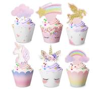 Ovanda Pack of 24 Unicorn Cake Decorations, Unicorn Cake Decoration for Girls, Cake Decoration for Children, Unicorn Cake Decoration Girls, Decoration Children's Birthday, Cake Cup Decorations