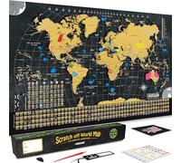 OVANTO Scratch Off World Map - 17x24 World Map Poster, The Only Travel Map with Super Easy Scratch Foil, Flags, Capitals, Population, Monuments, Landmarks, Time Zones. Extra Accessories in a Gift Box