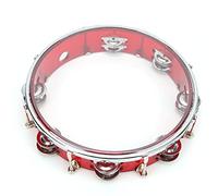 OVAQUIXI 10in Double Row Tambourine Hand Percussion Jingles for Karaoke and Performance with Adjustable Features (Red)