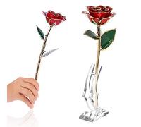 OVAQUIXI 24k Gold Dipped Rose, Preserved Real Rose with Base for Valentine
