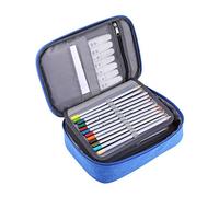 OVAQUIXI 72 Slots Multifunction Foldable Fabric Pencil Case Organizer Pen Bag with Handle Strap and Elastic Slots for Art Supplies Colored Pencils Students Artists (Blue)