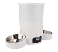 OVAQUIXI Automatic Cat Feeder, 3L Large Capacity Smart Timed Pet Feeder with Emergency Power System and Double Stainless Steel Bowl, for Dogs Cats (White)