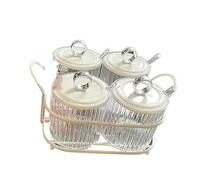 OVAQUIXI Box Set with Moveable Iron Rack, Clear Plastic Seasoning Condiment Jars 4PCS, Nordic Style Visual Pot for Kitchen Home Restaurant Hotel (4 Set)