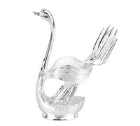 OVAQUIXI Coffee Spoon Holder, Swan Shaped Alloy Mirror Polish (Silver | Stirrers Stand with Rich Engraved Details, Elegant Base for Party Cafe Office, Dessert Mixing Use, Luxurious Tabletop Decor