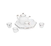 OVAQUIXI Dollhouse Teapot Tea Cup Tray Set for Role-Playing Games Kids Kitchen Accessories (White)