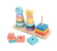 OVAQUIXI Educational Wooden Sorting Stacking Toy with Animal Shapes, Colorful Design, Great for Kids Learning, Rubber Wood Material