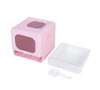 OVAQUIXI Foldable Cat Litter Box, Enclosed Large Square Top Entry Kitty Litter Box with Odor Control and Splash Guard, for Cats Up to 16.5lb with Scoop (Pinkish)