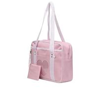 OVAQUIXI Kawaii Japanese Shoulder Bag, Pink Oxford Cloth Anime School Handbag Ample Capacity for Textbook Tablet Umbrella Daily Use (Heart Pattern Roseate)