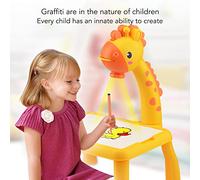 OVAQUIXI Kids Drawing Projector Cute Little Deer Battery Powered Adjustable Drawing Board with Sound Effects for Children Age 3 and Up (Yellow)