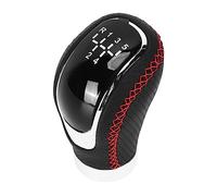 OVAQUIXI Manual Gear Shift Knob, ABS Artificial Leather with Red Stitching, Universal Fit for 5/6 Speed Manual Gear Models