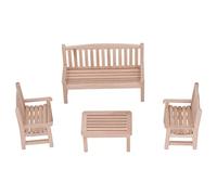 OVAQUIXI Miniature Wooden Garden Furniture Set, Complete with Bench, Table and Chairs for Decorating a 1:12 Scale Dollhouse, Birch Material, Unpainted Design for DIY Coloring, Ideal for Promoting