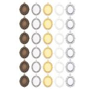 OVAQUIXI Oval Blank Bezel Pendant Set, 60 Pcs，Zinc Alloy,18x25mm | Five Color Options, Glass Cabochons Included, Built In Loops, For Memorial Photo Jewelry Making