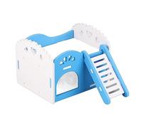 OVAQUIXI Pet Hamster House Wood Plastic Small Animal Castle 2 Layer Sleeping with Stair Blue 15 X 11 X 11cm for Hamster Rat Guinea Pig Indoor Cage Play (Blue)