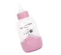 OVAQUIXI Pet Milk Bottle with Footprint Pattern Cover, 100ml Capacity, Safe Silicone Material, Ideal for Orphans and Newborn Pets (Pink)
