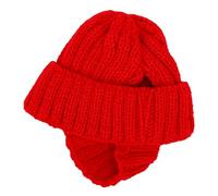OVAQUIXI Plush Knitted Dog Hat with Ear Holes and Elastic Strap for Winter Walks, Warm Soft Beanie for Pets Holiday Photo Outfits (Red)
